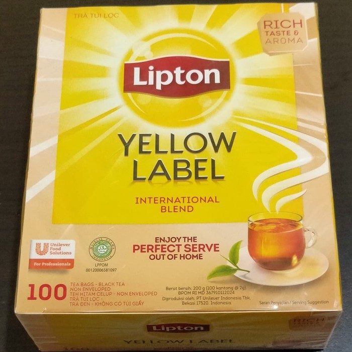 

Lipton Yellow Label Black Tea Teh Celup isi 100 AMPLOPP barcode 8999999041670