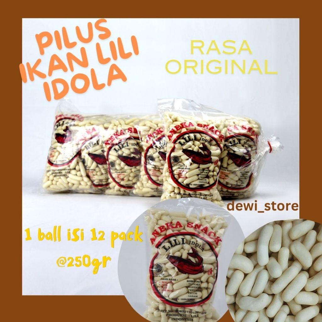 

Pilus Ikan Lili Idola Rasa Ori 1 Ball isi 12 Pack / Per pack @250gr / Pilus Lili Idola / Kerupuk Pilus Original