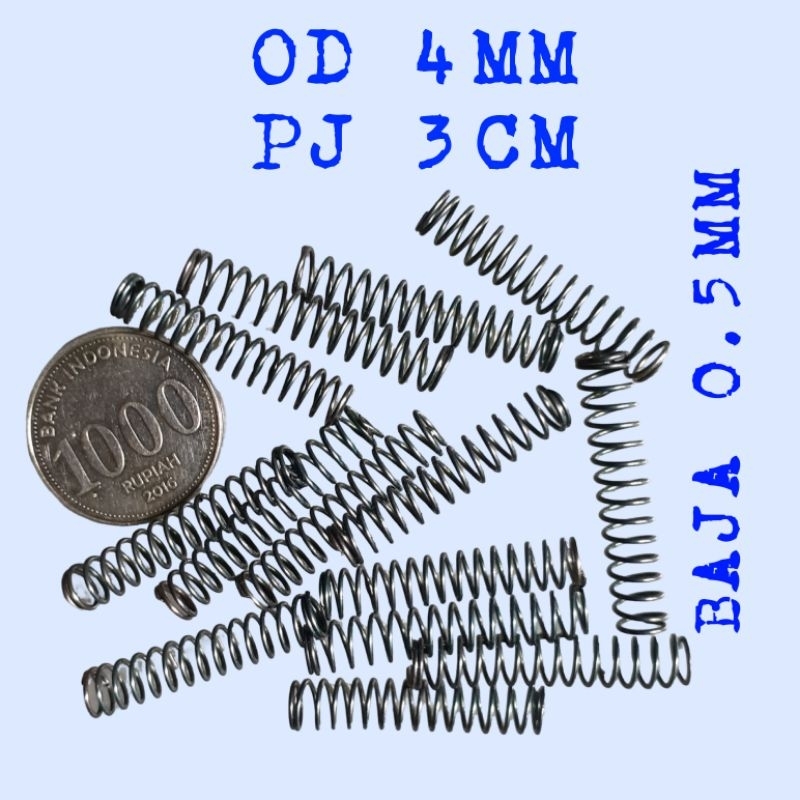 Per Pegas Tekan OD 4mm PJ 3cm Baja 0.5mm