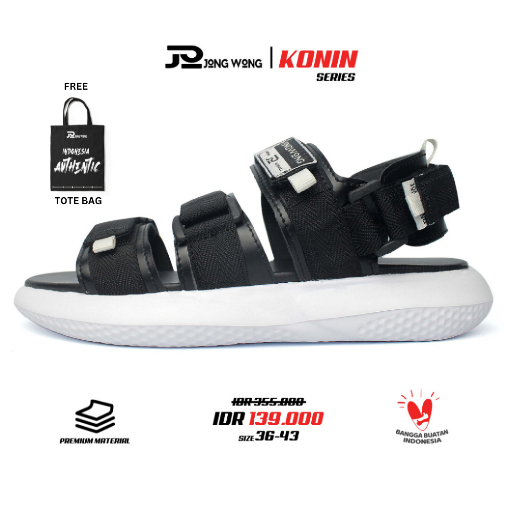 Jong Wong Official - Original Konin Black White | Sandal Gunung Pria Dan Wanita | Sendal Slippers Sl