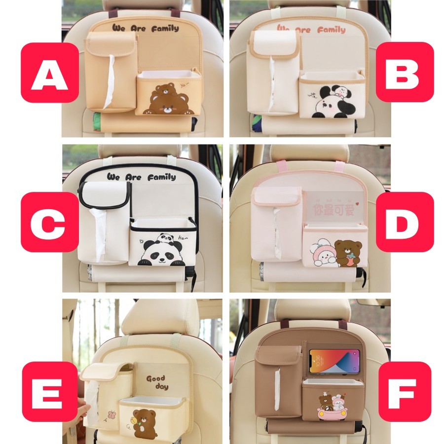 Car Seat Organizer 4in1 Multifungsi Tissue Tong Sampah Mobil Kulit 910