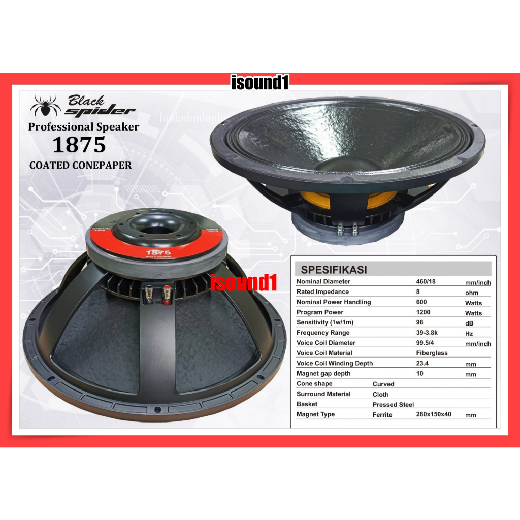 SPEAKER WOOFER KOMPONEN 18 INCH BLACK SPIDER 1875 BLACKSPIDER 18IN BS 1875 ORIGINAL