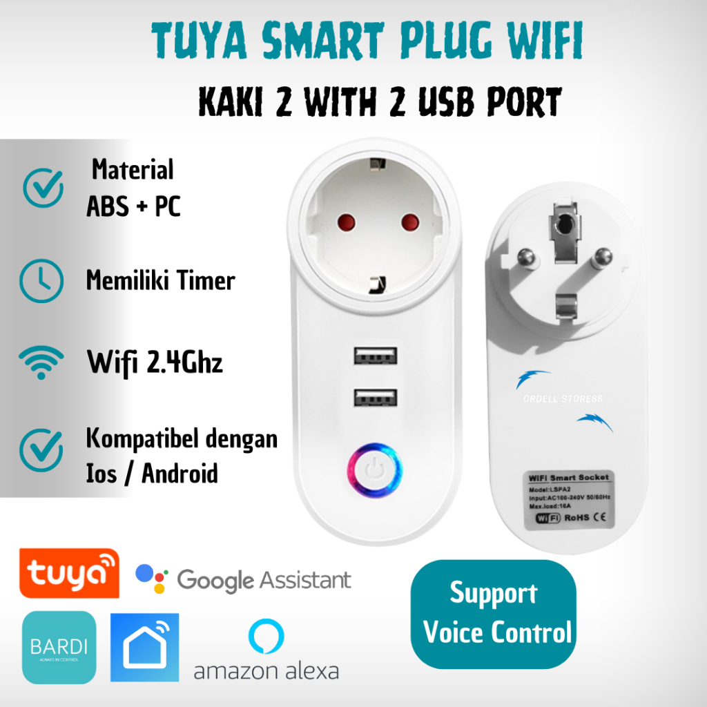 Smart Plug Wifi Tuya Kaki 2 With 2 Usb Port | Smart Plug Tuya 16A