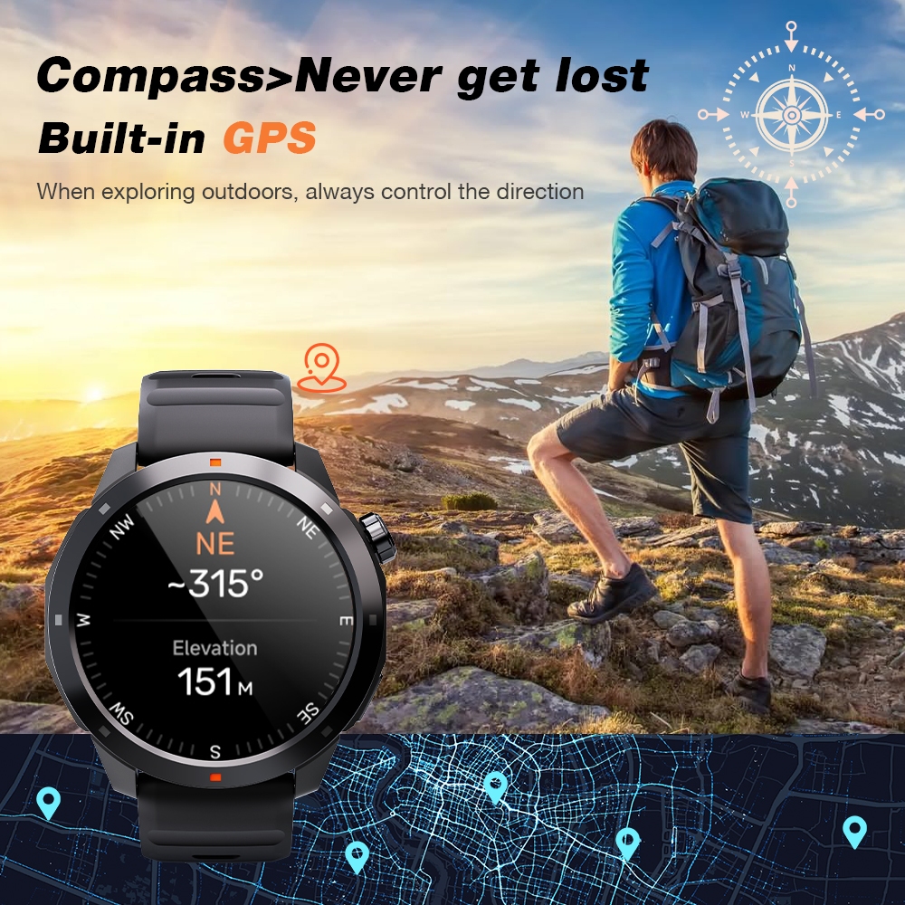 Aolon Navi R3 Jam Tangan Pria GPS Map Pace Amoled AOD Display Smartwatch Altitude Air Pressure Sport Pria-2