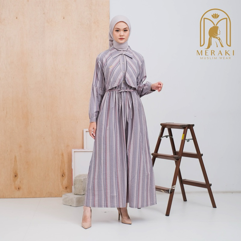 SOFIA DRESS [GARIS UNGU PASTEL] | GAMIS MUSLIM MODERN MURAH KATUN TRISET BUSUI FRIENDLY PREMIUM NYAM