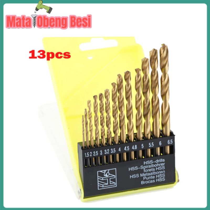 UCHIHA 13pcs Mata Bor Besi Set HSS 1.5mm - 6.5mm Pegangan Bulat Quick Change