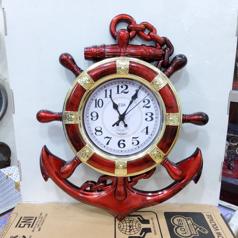 jam dinding  jangkar  kapal nikko motif kayu