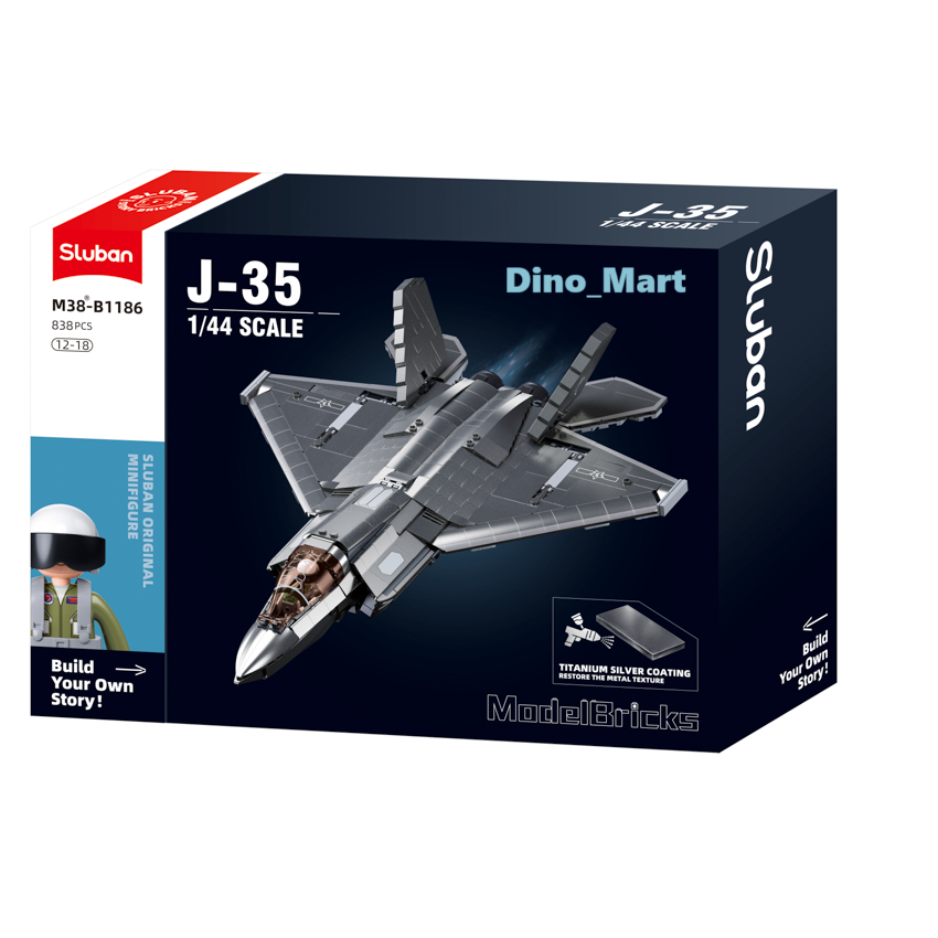 Sluban Model Bricks Pesawat Jet J-35S Stealth Aircraft Metal Coating Version M38-B1186 - Dino Mart