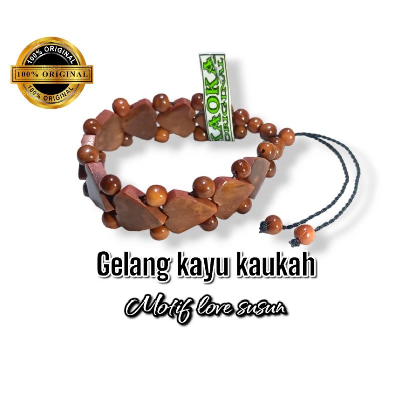 Gelang kayu kokka kaukah asli motif love full (ORIGINAL KAUKAH)