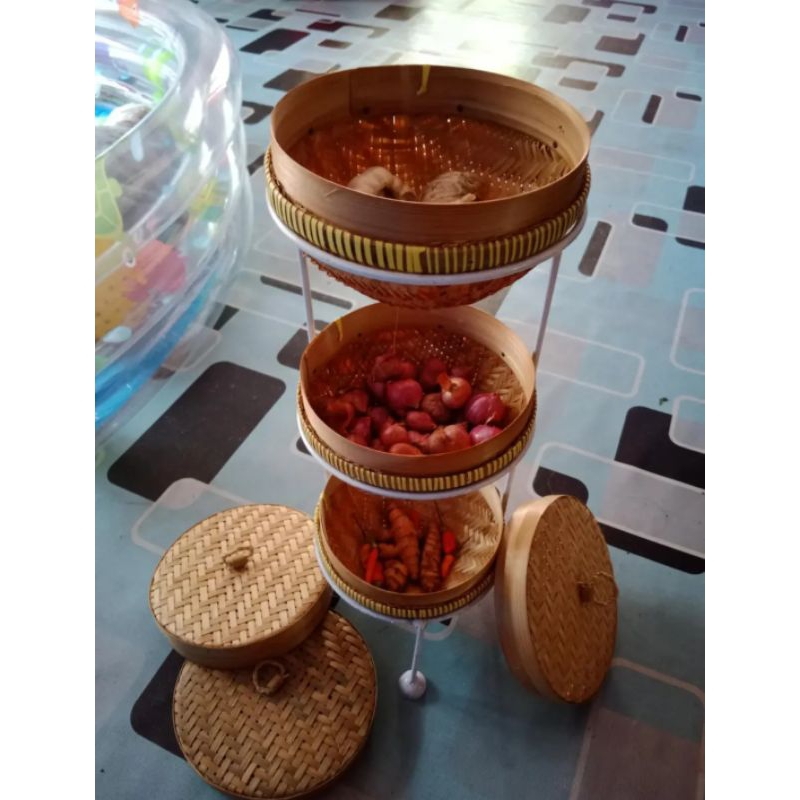 RAK BUMBU TUTUP SUSUN 3 FREE ANYAMAN BAMBU/RAK BAWANG TUTUP SUSUN 3 ANYAMAN BAMBU TUTUP/RAK BAWANG B