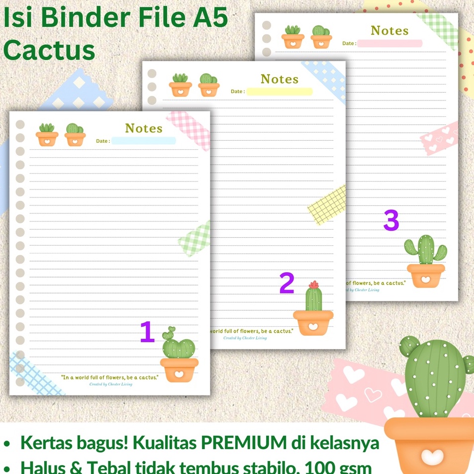 

Stok Banyak CACTUS Loose Leaf Kes Isi File Binder A5 dan B5 Refill Map Binder Kaktus Line Grid Dotted Blank CHESTER LIVING