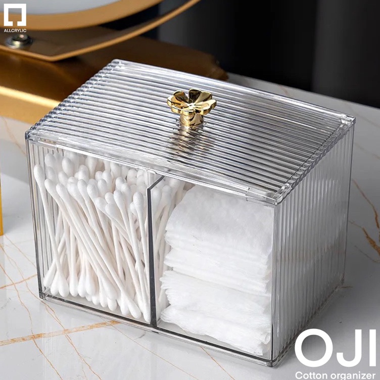 ALLCRYLICTempat Kotak Kapas Wajah OJI Akrilik Skincare Makeup Cotton Bud Transparan Estetik Nail Art