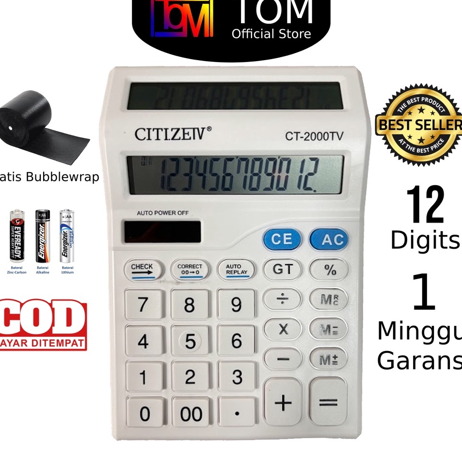 

Kalkulator 2 Layar CT2TV 12 Digit Calculator Check Dual 2 Power