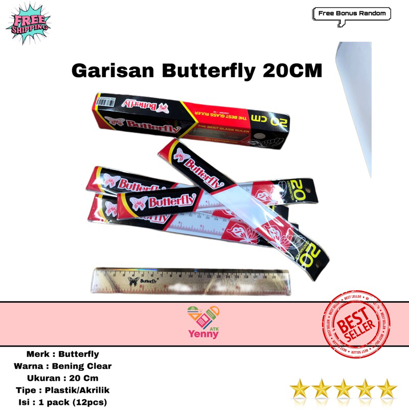 

Penggaris Butterfly 20 Cm / Garisan Butterfly 20 Cm 1 Pack Isi 12 Pcs