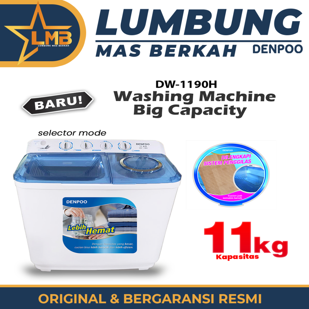 Mesin Cuci 2 Tabung Denpoo DW 1190H ( 11KG )
