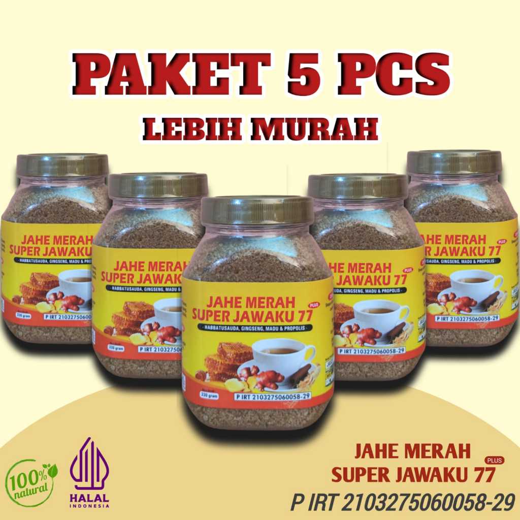 

Paket 5 Botol Jahe Merah Bubuk Super Jawaku77 330gr Baru