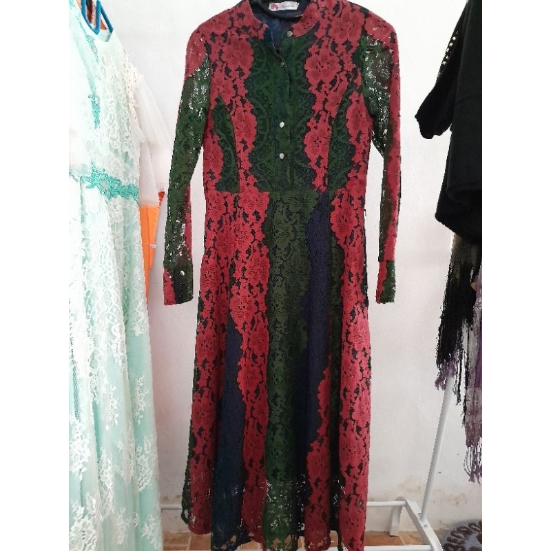 preloved dress brukat/gaun brukat/dress brokat/baju pesta/dress patchwork/baju undangan/gaun brukat/