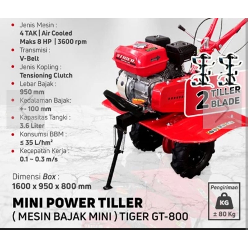 Mesin bajak mini cultivator Tiger GT800 GT 800