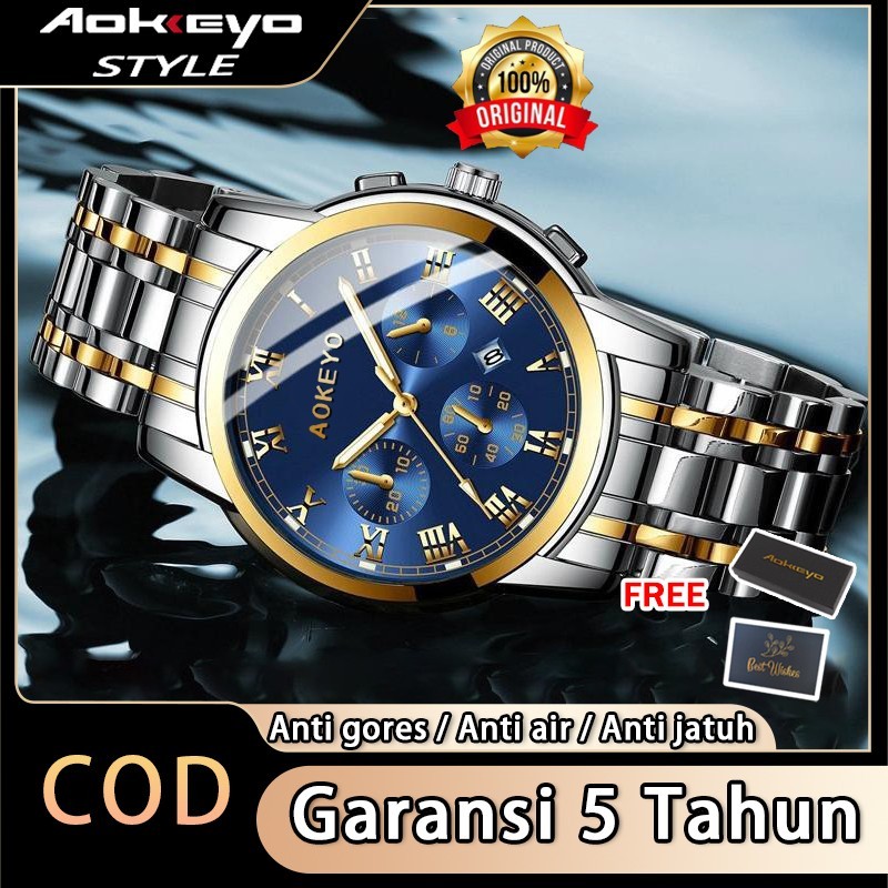 Aokeyo 4006  COD Jam Tangan Pria Anti Air ORI Jam Tangan Pria Anti Air Original Luxury Stainless Steel Free BOX Kartu