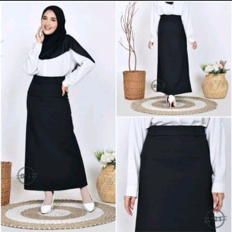 ROK PANJANG HITAM SPAN A KLOK PAYUNG LEBAR ROK GURU USTADZAH JUMBO / SUPERJUMBO