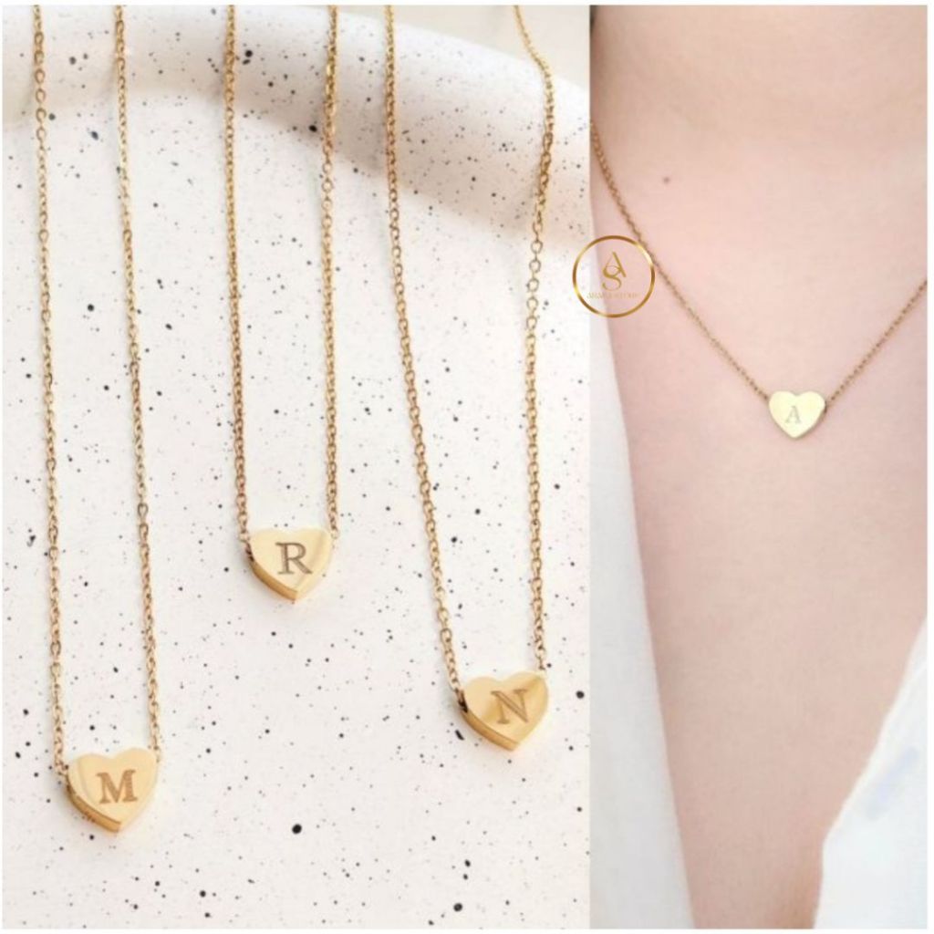Kalung Huruf Titanium Ukir Inisial Nama Model Liontin Love Anti Karat