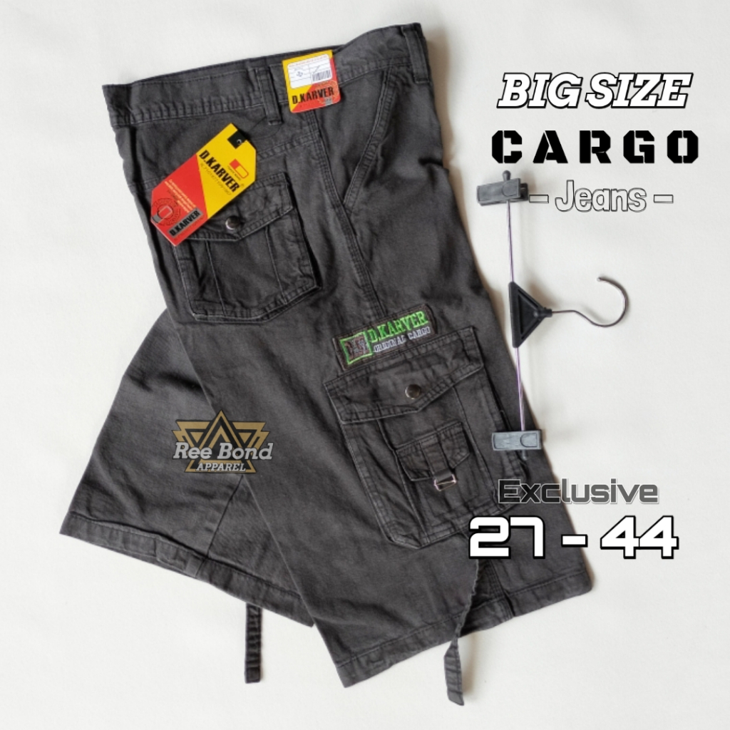 Celana Cargo Pria Pendek Bahan Jeans Model Kempol Gunung Size 27-38 Big Size Jumbo 3/4