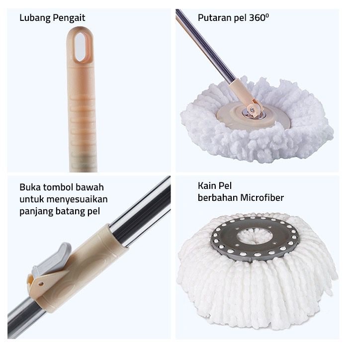 Tongkat pel spin mop / gagang pel spin mop +kain pel REFILL TONGKAT HANDLE + KAIN SPIN MOP/ TONGKAT 