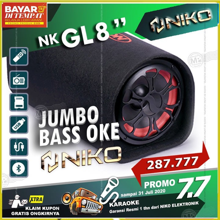 PROMO Speaker Niko GL 8. Subwoofer Car Speaker Niko 8 Inch Bluetooth