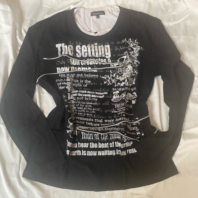 Beaumont Carr Black Graphic Longsleeve Tshirt Y2K Goth Punk Grunge Preloved