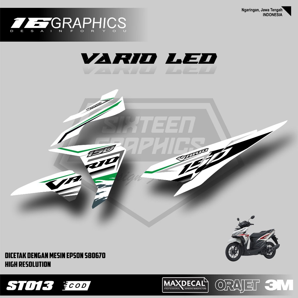 Stiker Motor Vario led 125 Old - Striping Stiker Vario Led Variasi Putih