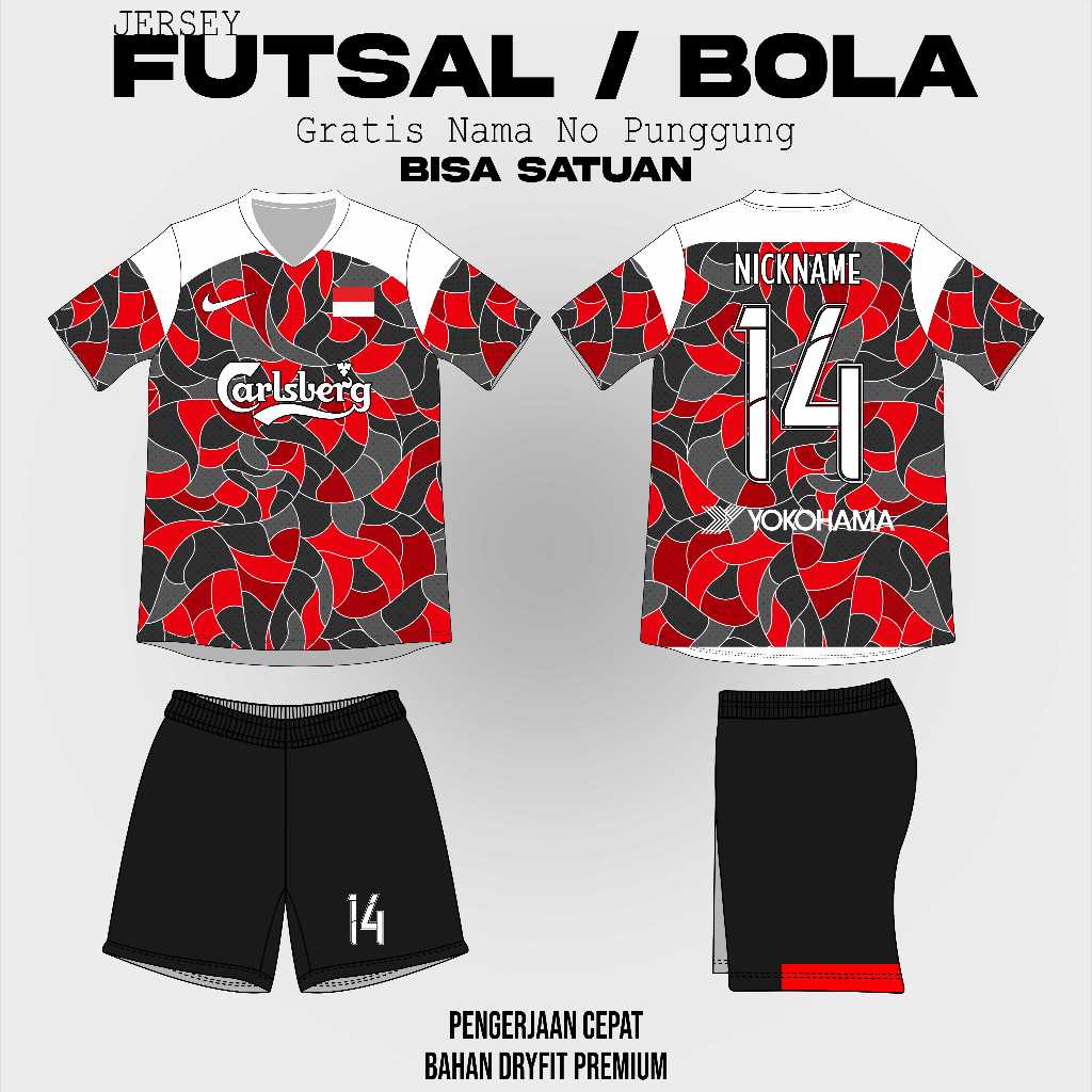 JERSEY SEPAK BOLA / FUTSAL GRATIS NAMA, TEAM, NO , LOGO DAN DESAIN (RANK)