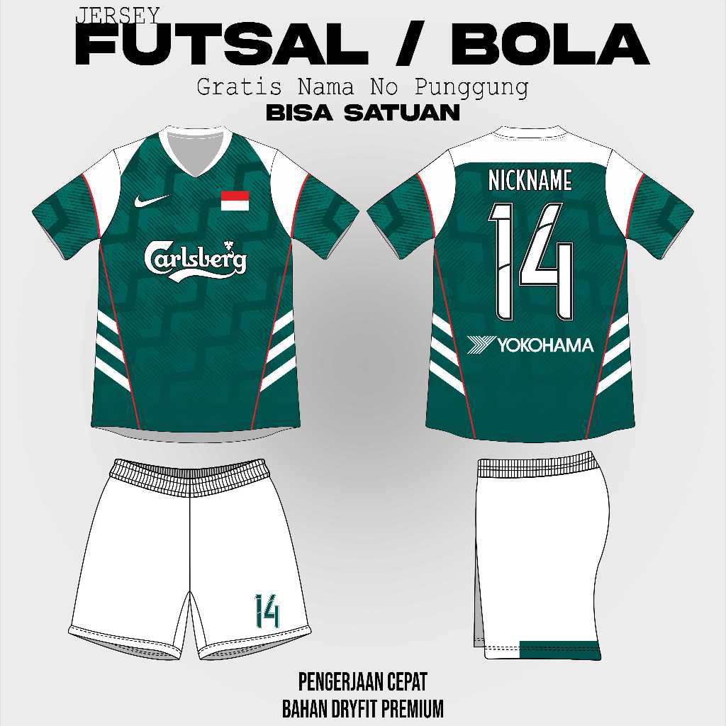 JERSEY SEPAK BOLA / FUTSAL GRATIS NAMA, TEAM, NO , LOGO DAN DESAIN (UN)