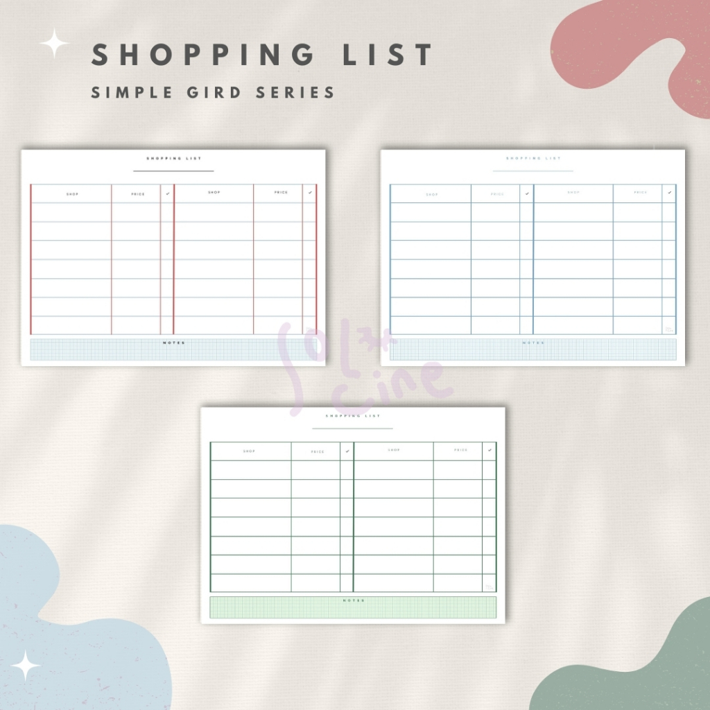 

Shopping Planner / Shopping List / Wall Planner - Simple Grid Series