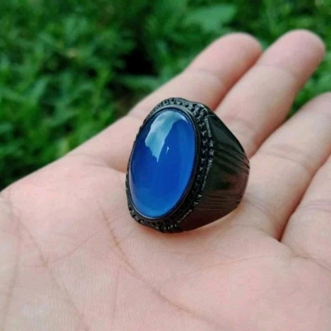 cincin batu akik blue spirtus baturaja serat kura original stone
