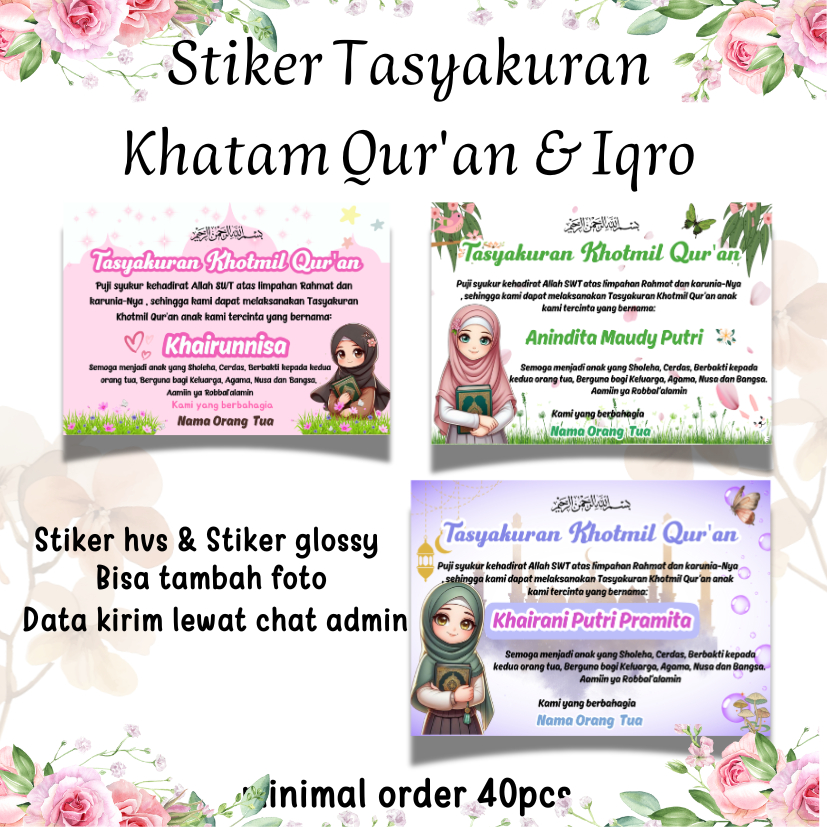 Kartu/Stiker TAsyakuran Khatam qur"an/tasyakuran Khotmil iqro/Label nasi bento