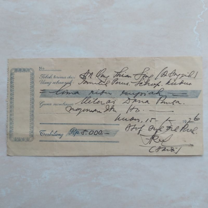 Koleksi Kuno Jadul Arsip Kwitansi Kudus ASLI 1976 - YN1528