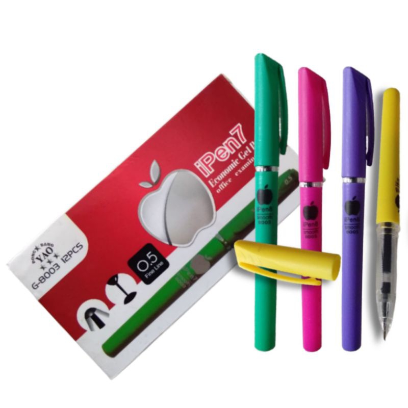12 Pcs Ballpoint Pen Ipen-7/Pulpen Logo Apple/Pulpen Apel/Pulpen Gell Hitam