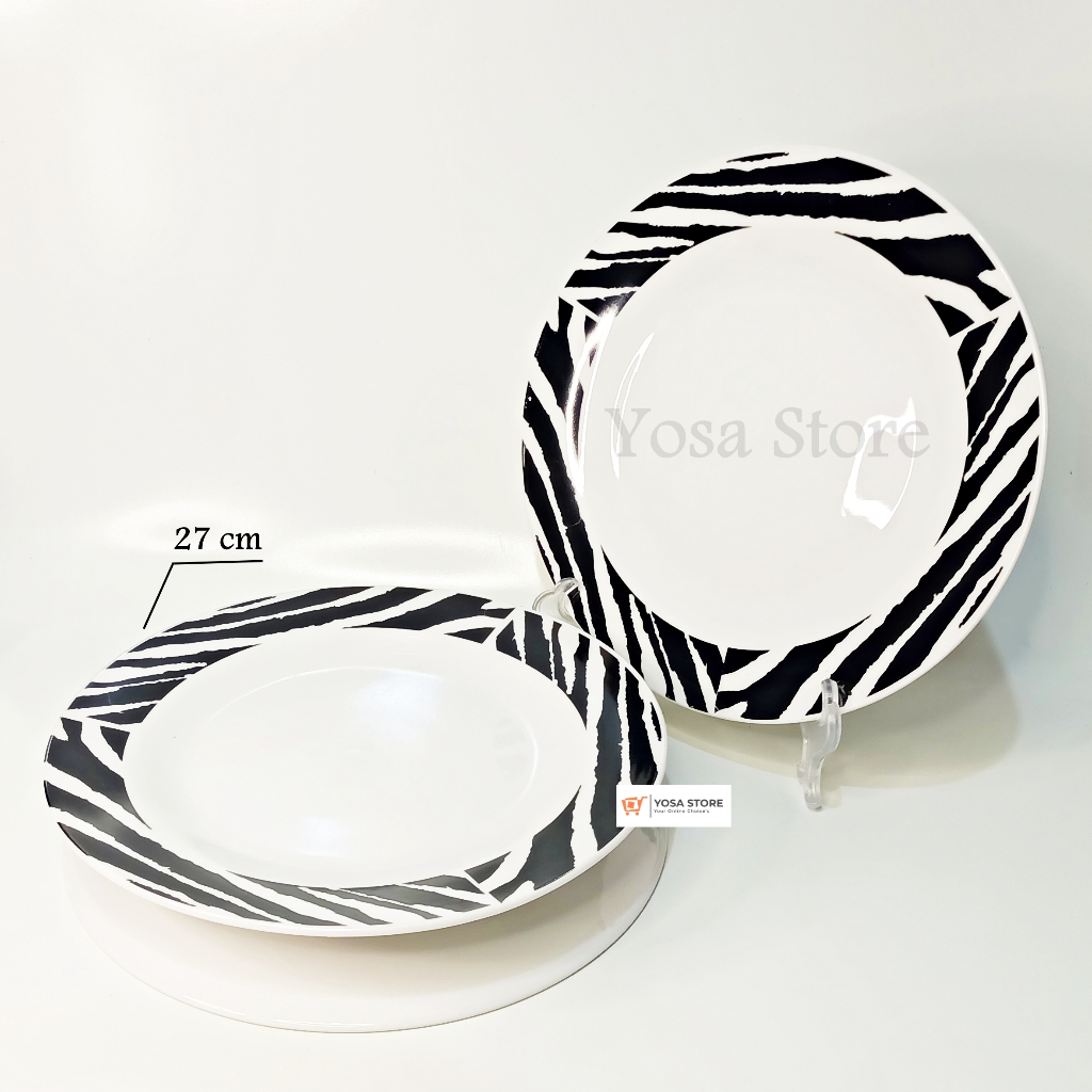 Piring Keramik Saji Ceper Besar 27cm Motif Zebra Hitam 1 Pcs