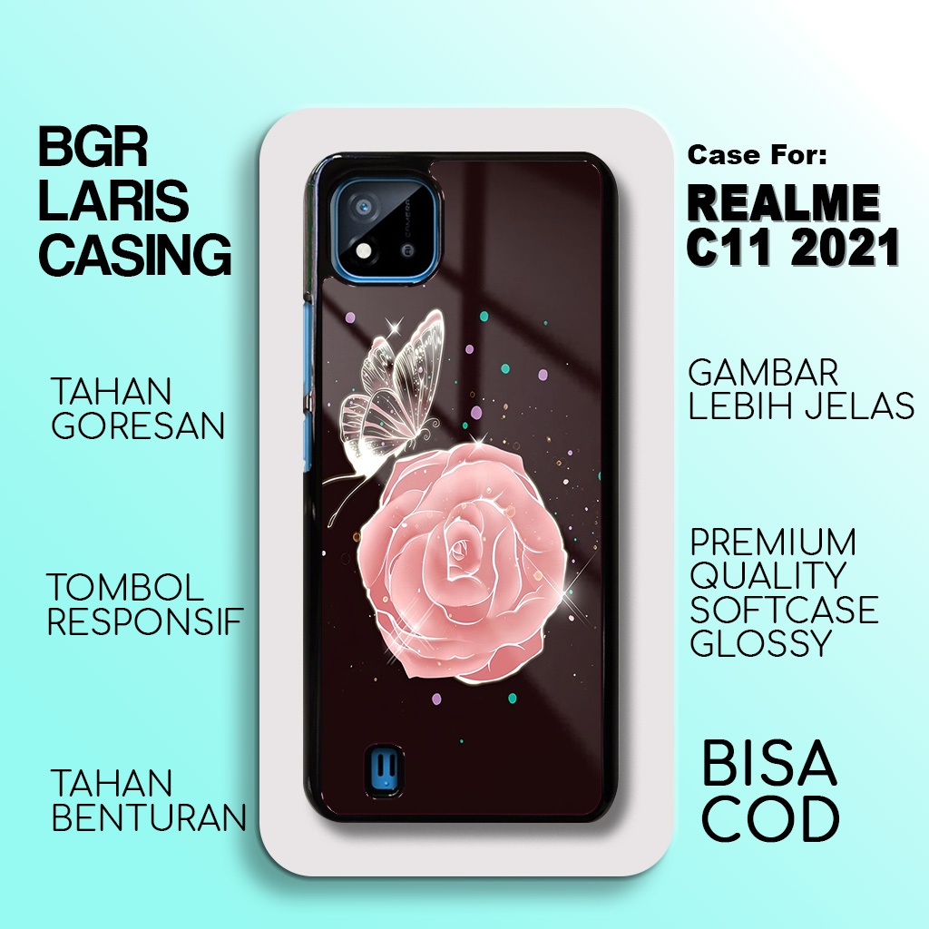 Case Realme C11 2021 -Terbaru - Realme C11 2021 - Motif Bunga Kupu Cute - Hardcase Premium Glossy - 