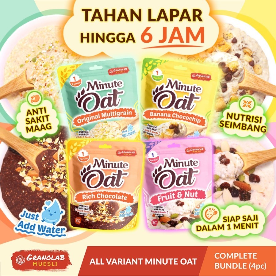 

Instant Oatmeal MINUTE OAT Granolab Muesli all variant isi 4pcs x 65gr