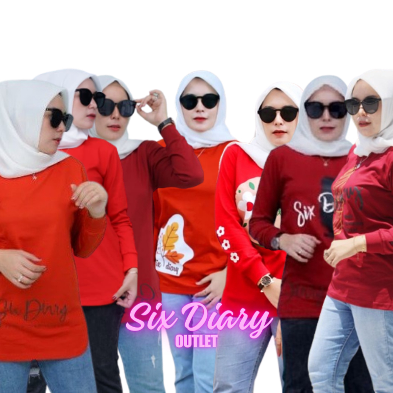 Kaos Wanita Lengan Panjang Original Six Diary Merah | Atasan wanita | Fashion Wanita | Syle Zolaqu