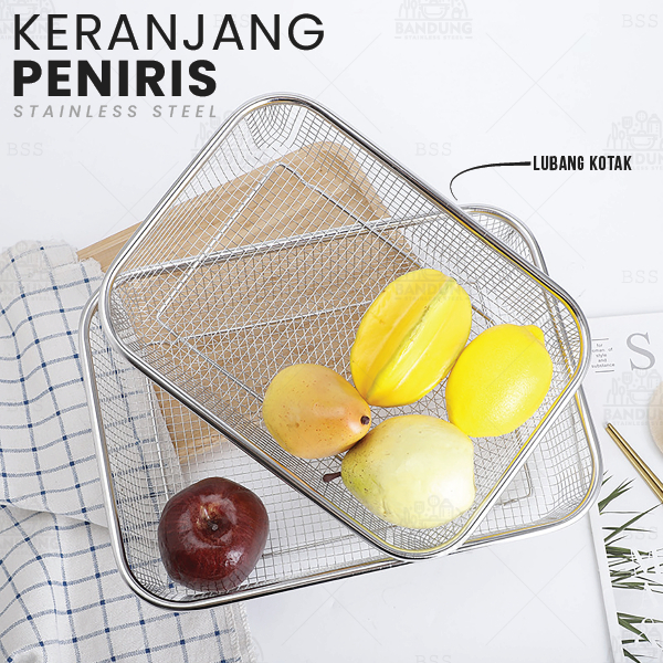 Keranjang Saringan Kotak  Stainless Steel Peniris Gorengan Minyak Makanan Sayuran Lauk Multifungsi