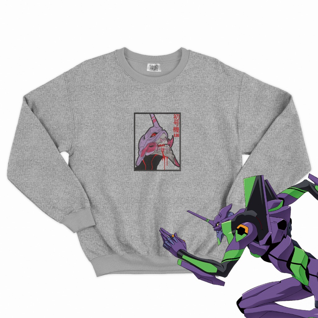 Crewneck Embroidery Evangelion Berserk Mode Anime Manga Otaku Wibu Unisex Eva 01 Shinji Ikari