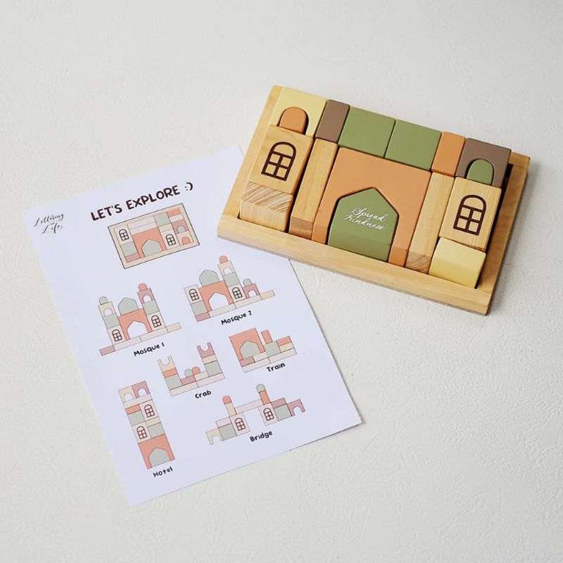 Lettering and Life Mosque Building Blocks - Mainan Balok Kayu Susun Mainan Edukasi Open Ended Wooden