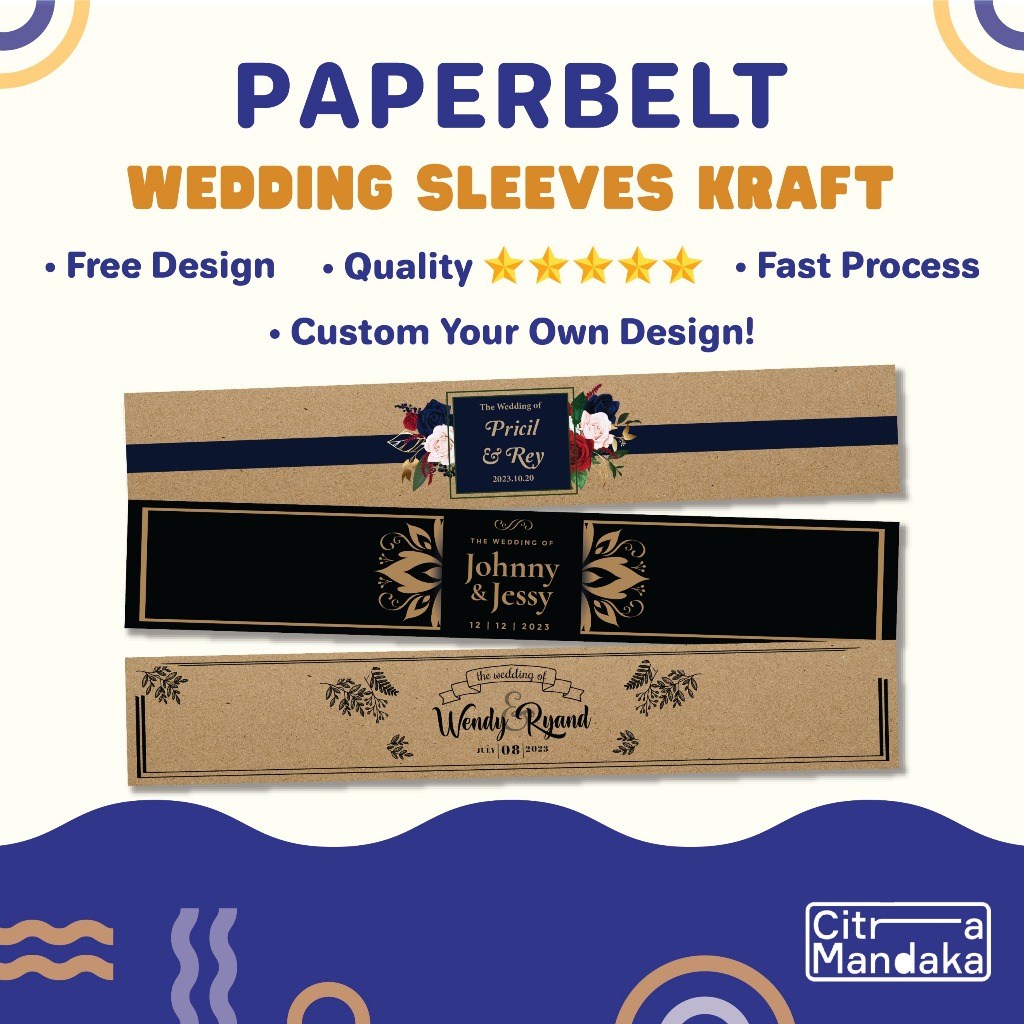 

Cetak Paper Belt Wedding Gift Souvenir Kraft 150 gr Pernikahan Hampers Label Segel Box Custom Free Design