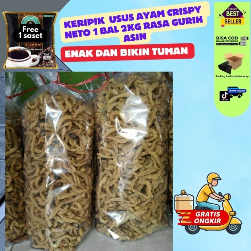 

KERIPIK USUS AYAM CRISPY RASA GURIH ASIN 1 BAL 2KG SNACK FOOD CEMILAN