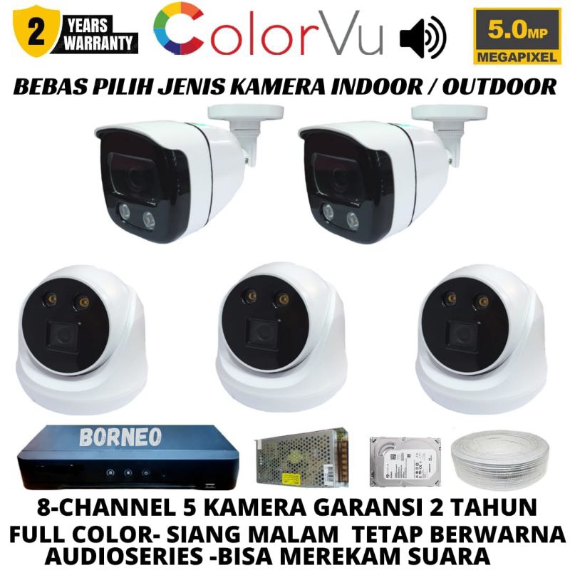 PAKET CCTV COLORVU 5MP 8 CHANNEL 5 KAMERA AUDIO COLORVU 1080P