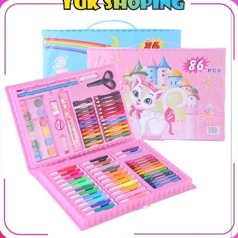 

YUKSHOPING Oil Pastel Crayon pena cat air 68 pensil Warna Set kuas lukis Crayon Anak Set Koper 86 in 1 Crayon Mewarnai dan Melukis Lengkap dengan Cat Air S56