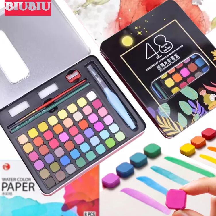 

Ready COD3648 cat air lukis Solid Watercolor Paint setCat Air Padat Tas Flanel at air warna 36 dan 48 warna alat cat air warna per set Kaikki cat air watercolor set 3648 warna water color alat cat air lukis set