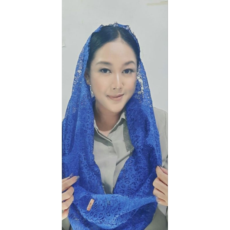 hijab brokat,hijab instan, Lace hijab premium BIRU ELEKTRIK,hoodie hijab,hijab brukat